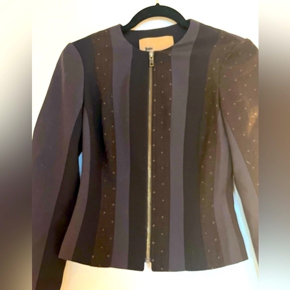 John Galliano blazer - lined- striped mixed pattern - gold zipper- pinched waist - Picture 5 of 13